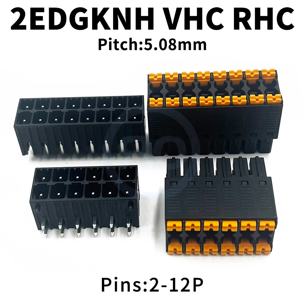 

(10 pcs) KF 2EDGKNH 2EDGVHC 2EDGRHC 5.08mm Black Double Spring Loaded Dial PCB Terminals 15EDGKNH/VHC/RHC-5.08 2-12Pin