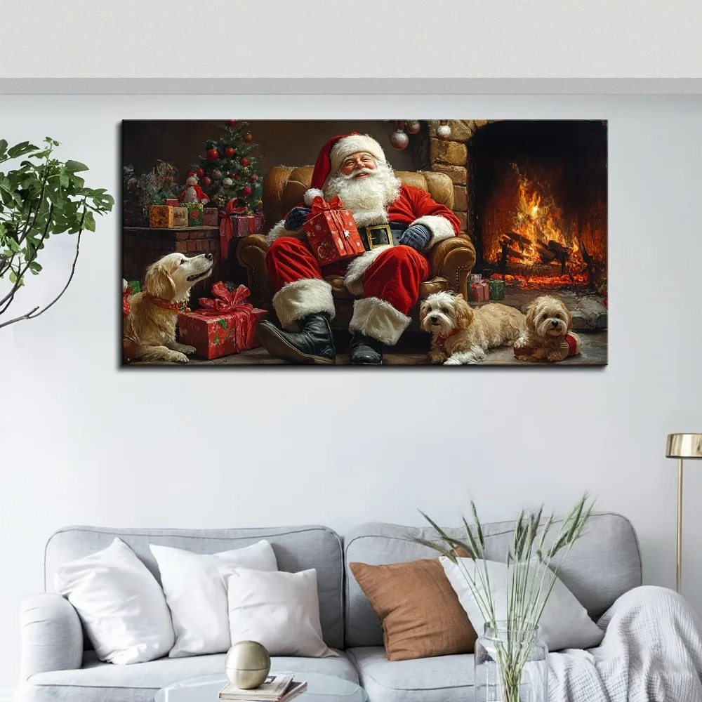 Santa Gift canvas art, elegant frame wall decoration, lively Christmas decoration, 1.5 inch thick pine solid wood frame,