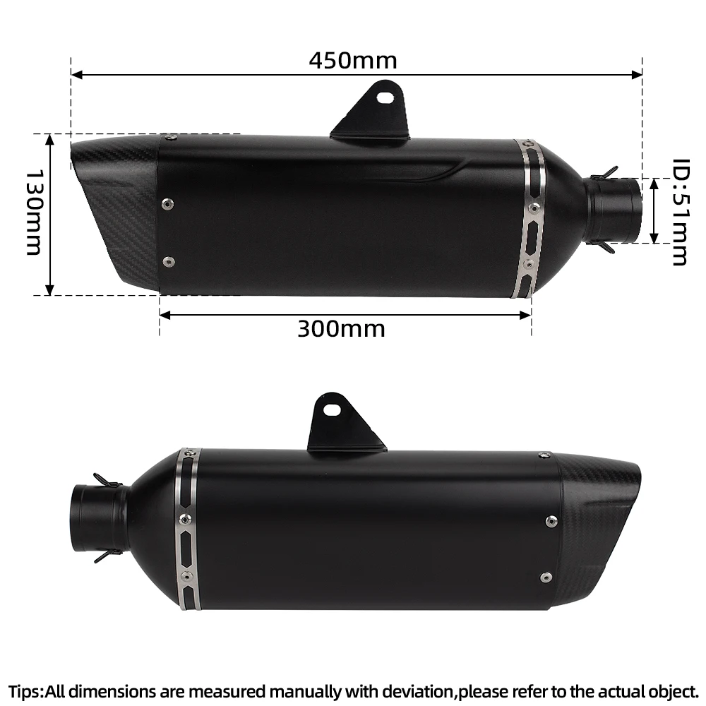 51mm Universal Motorcycle Double Hole Exhaust Escape Carbon Fiber Muffler with DB Killer For R3 CB500X NINJA650 GSR600 G310R