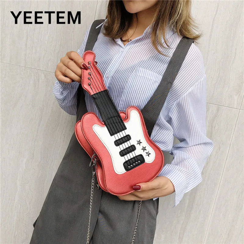 

New Cute Cartoon Guitar Shoulder Bag Creative Trend Chain Messenger Bag Personality Contrast Color Handbag