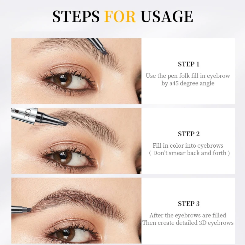 NEW 4 Point Eyebrow Pencil 4 Fork Tip Brow Pen Long Lasting Waterproof Liquid Eyebrow Pen Makeup Cosmetic Microblade Brow Pencil