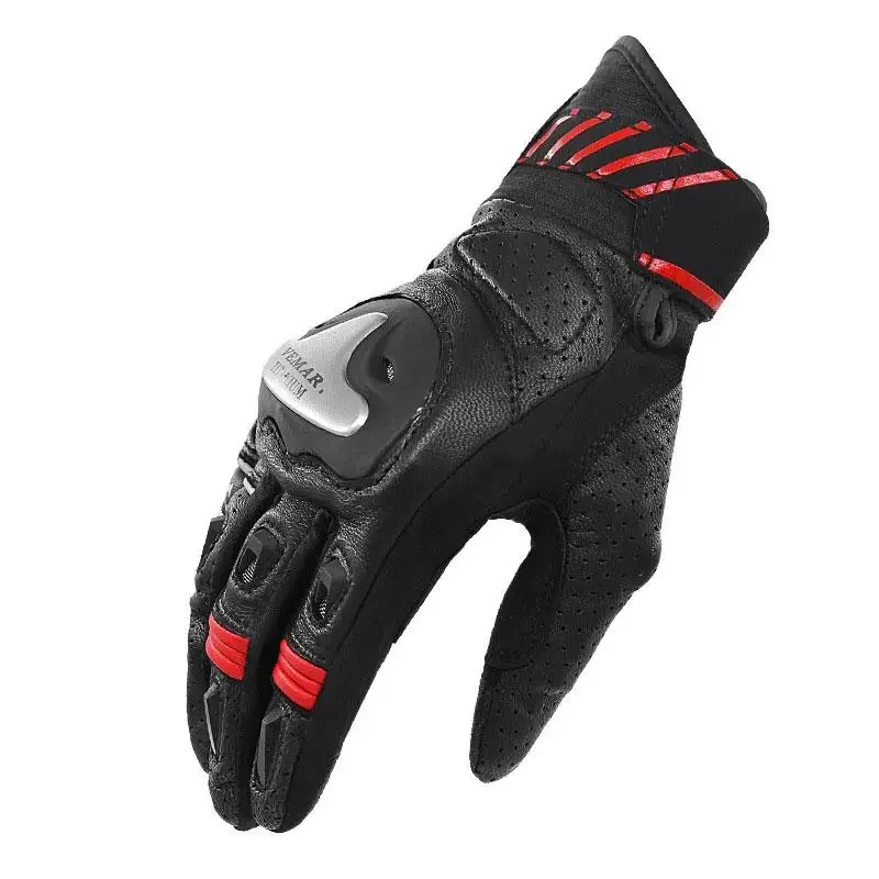 Gants d'équitation de moto en cuir pour hommes et femmes, gants de course sur route, anti-aldes, coupe-vent, écran tactile, index, 1 paire