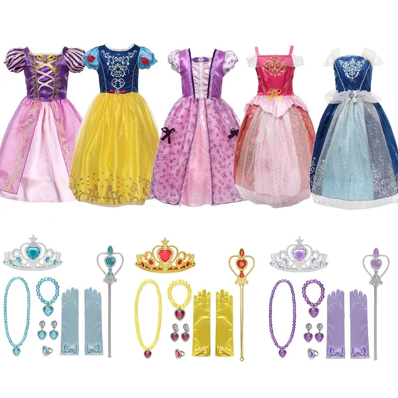 Abito Muaby con accessori set per ragazze summer princess dress up clothes bambini biancaneve Sofia fancy costume