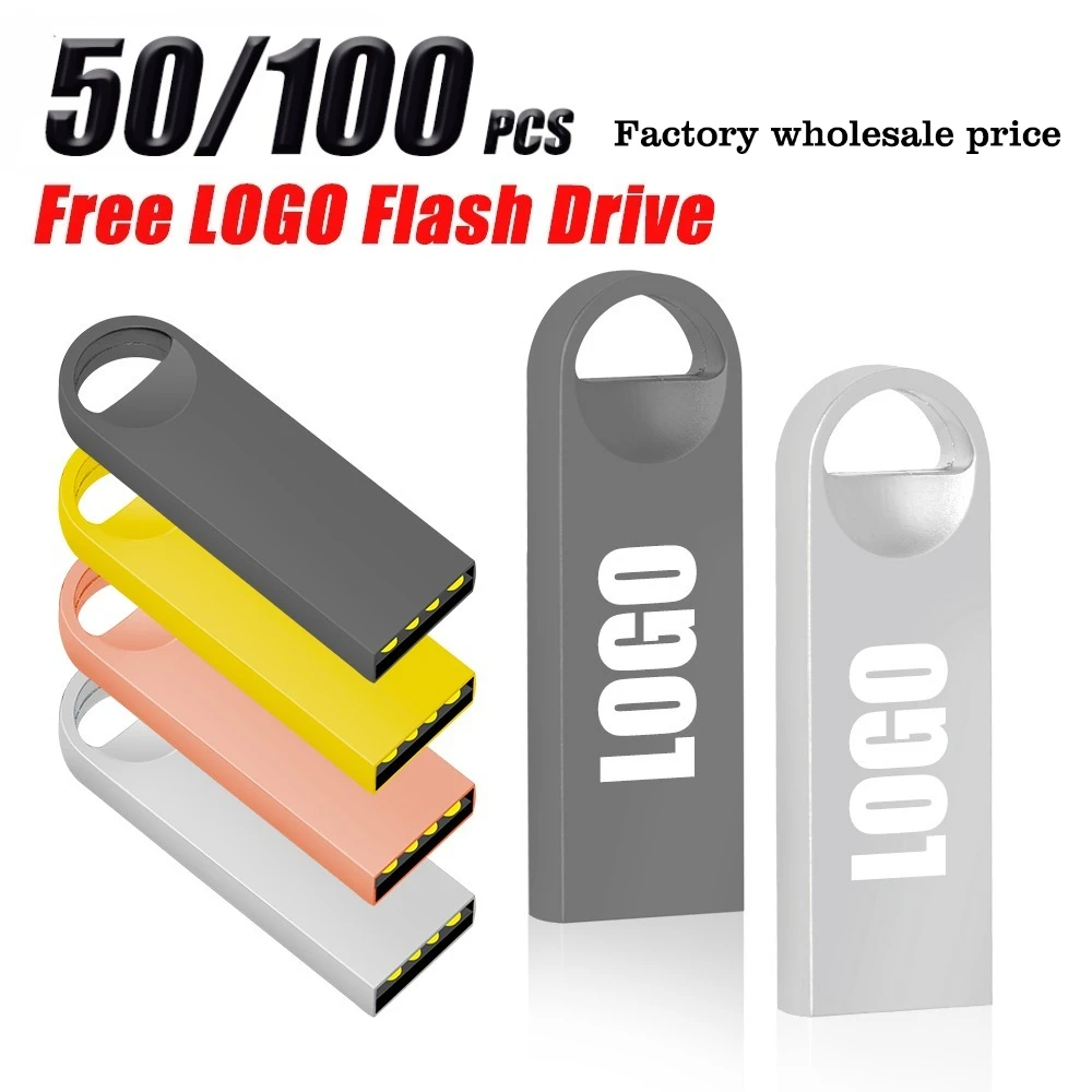 

50/100PCS USB Flash Drive 4GB 8GB 16GB Metal Pen Drive Pendrive 32GB 64GB Memory Stick 128GB Free Customized Gift USB 2.0 Sticks
