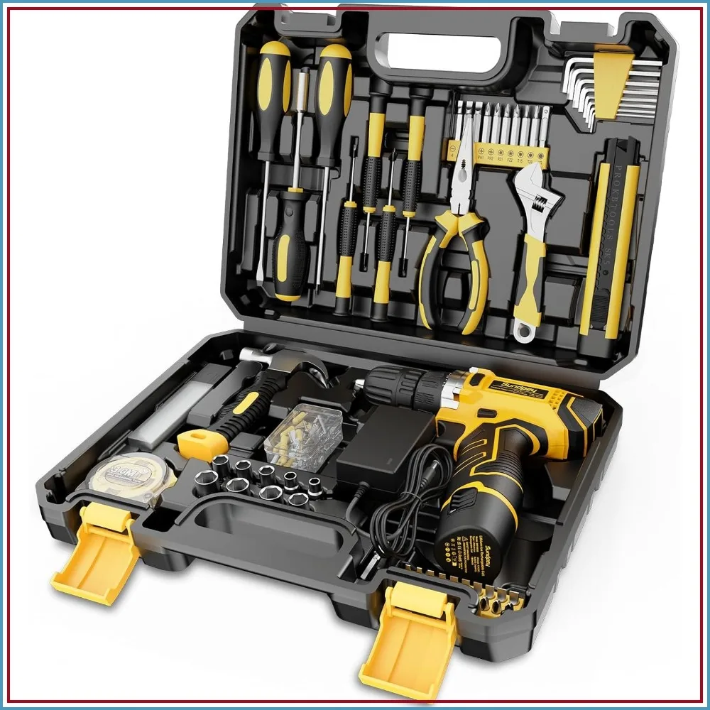 

166-Piece Home Repair Tool Kit with 12V Cordless Drill, Battery & Charger, Portable Box for House, Office, Garden DIY