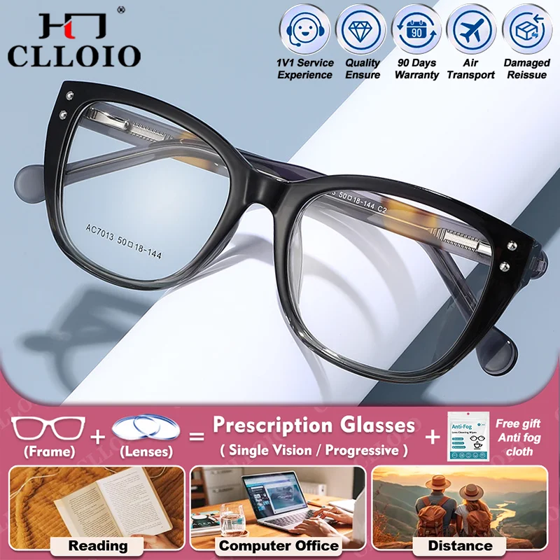 

CLLOIO New Fashion Cat Eye Design Prescription Reading Glasses Women Blue Light Ray Progressive Computer Optical Myopia Eyeware