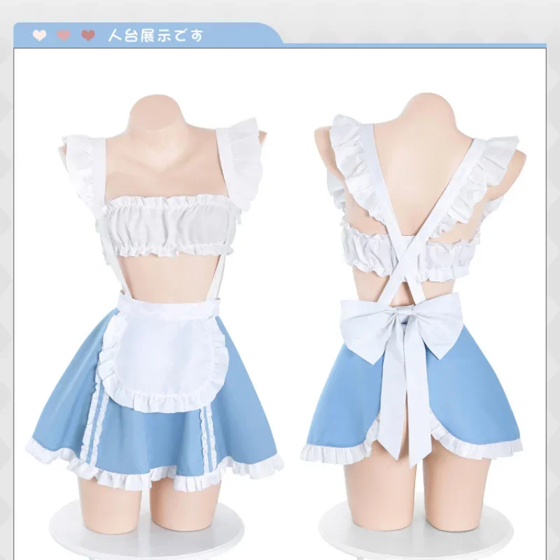 プラスサイズ女性用セクシーメイドコスプレランジェリー、エキゾチックな日本のアニメカフェバーユニフォーム、ナイトパーティーロリータウェイトレス、スイートエプロンドレス