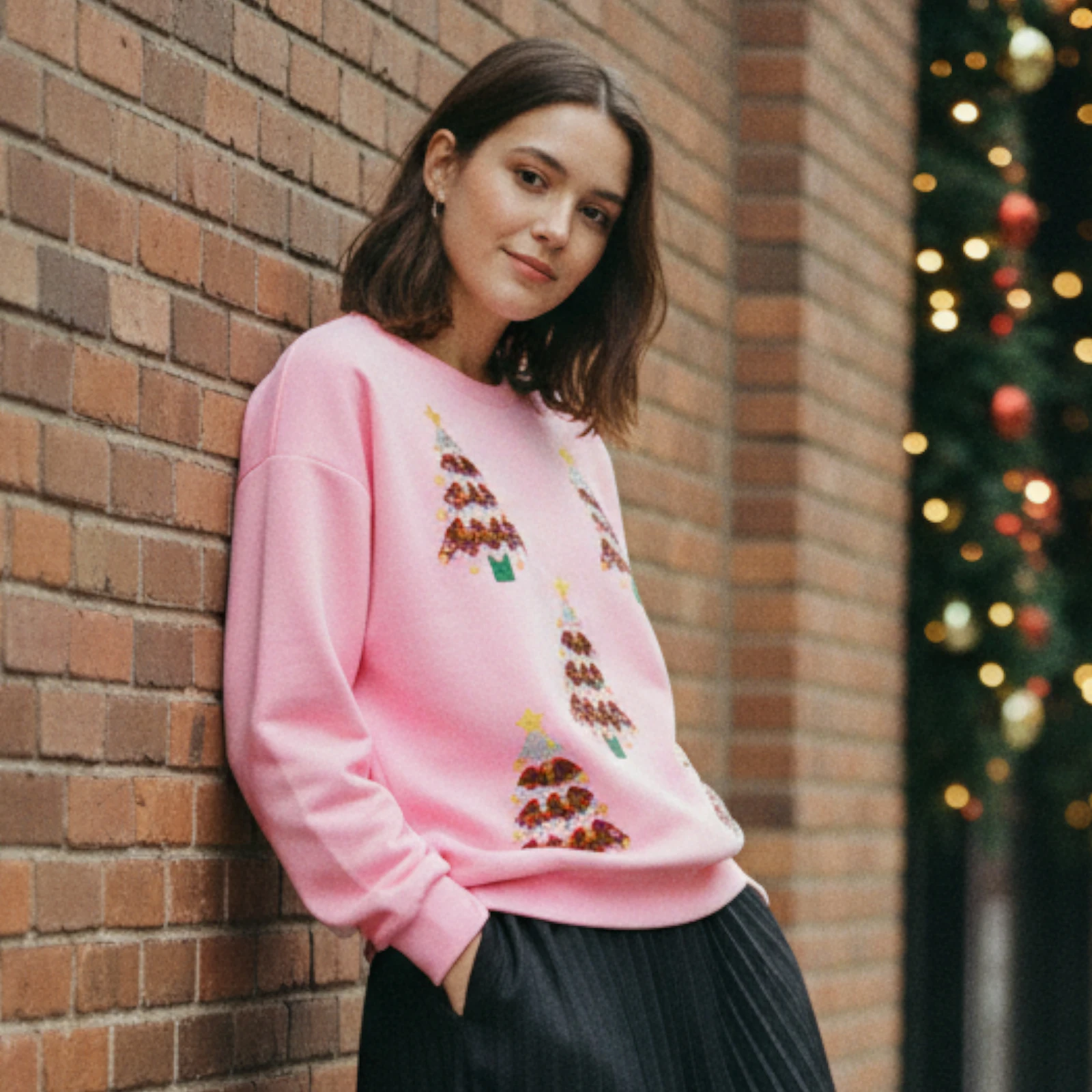 Christmas Tree Sweatshirt for Women Fashionable Casual Crew Neck Long Sleeve Loose Fit Pullover Tops