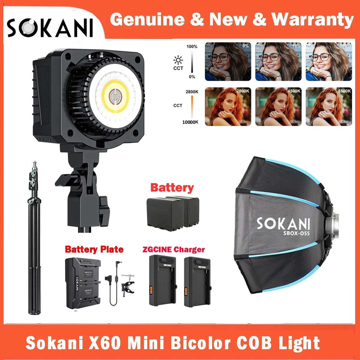 Sokani X60 Mini Bicolor 60W LED Video Light Bowens Mount for Photography Video Recording Outdoor Shooting APP Control