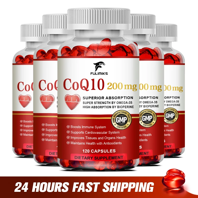 CoQ10 200 MG Capsules, Active CoQ10 Ubiquinol Supplement for Antioxidant, Heart, Brain & Cellular Energy-Productio