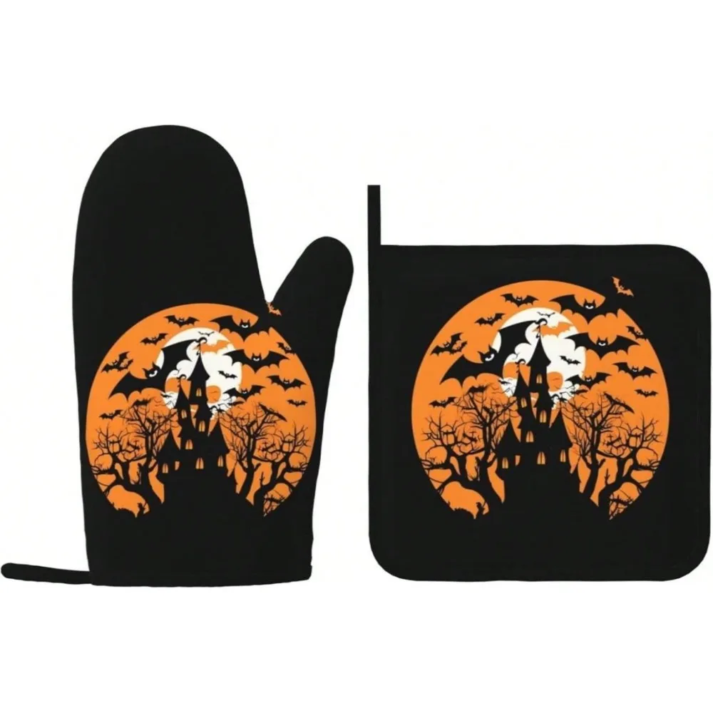 

2Pcs Silicone Oven Mitts And Pot Holders Set, High Temperature Resistant Non Slip Kitchen Gloves For Cooking Baking BBQ Home Decor