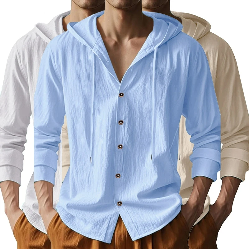 

Men's Cotton Linen Long Sleeve Shirt Breathable Summer Spring Casual Button Up Lightweight Hawaiian Beach Top Hoodie T-Shirt New