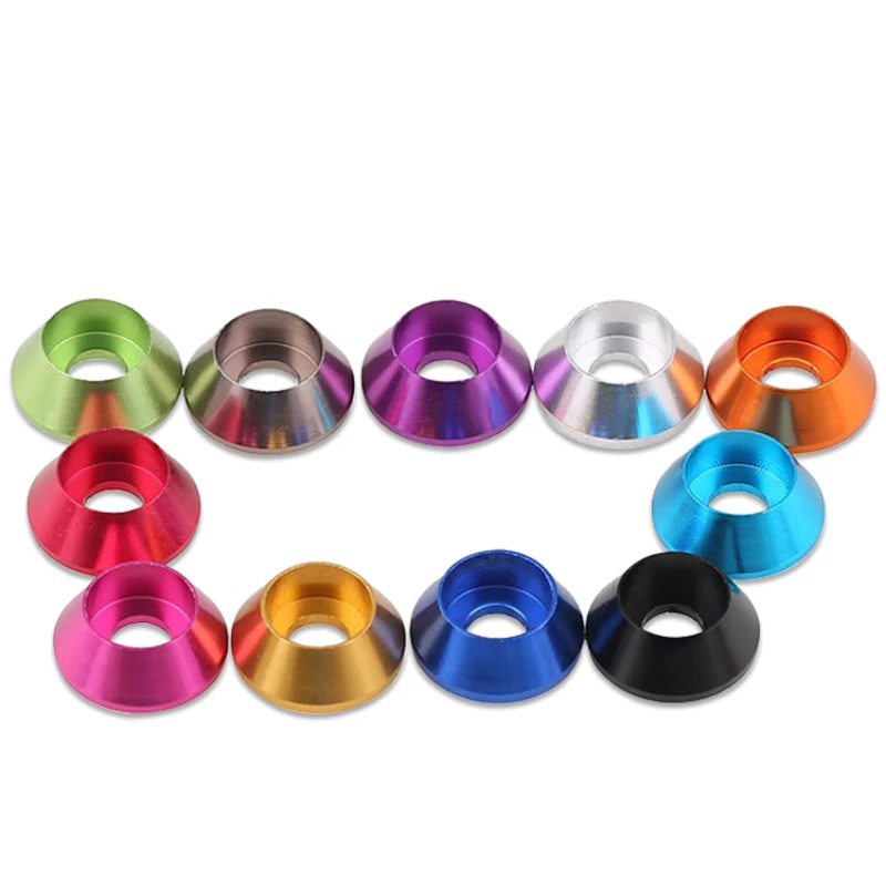 Cabeça cilíndrica colorida de liga de alumínio, cabeça convexa, arruela hexagonal, copo, arruela m2 m2.5 m3 m4, copo cônico