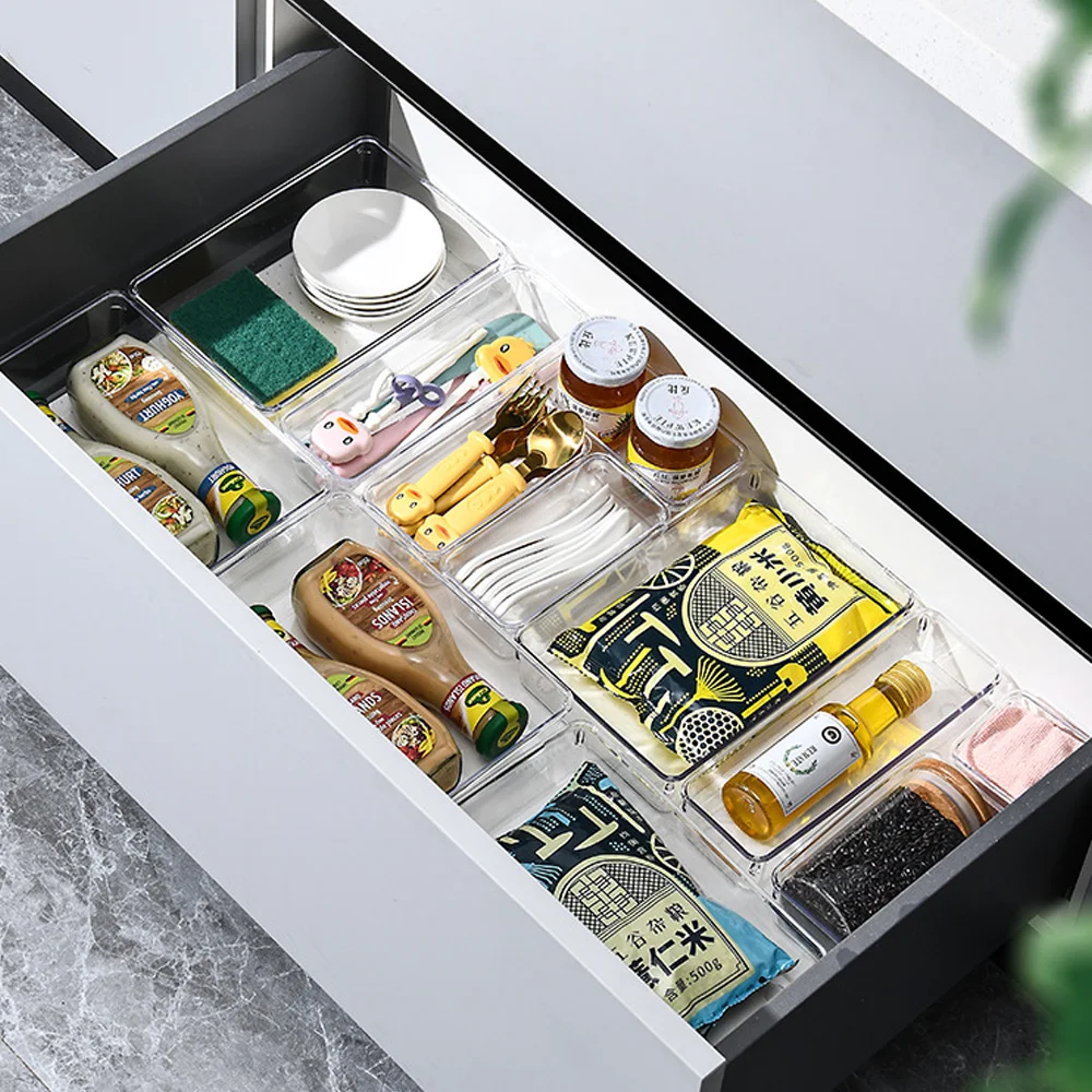 25 stücke Klar Box Lagerung Organizer Schreibtisch Kunststoff Lagerung Box Container Schublade Organizer Tisch Schmuck Box Make-Up Organizer Boxen – Detail 5