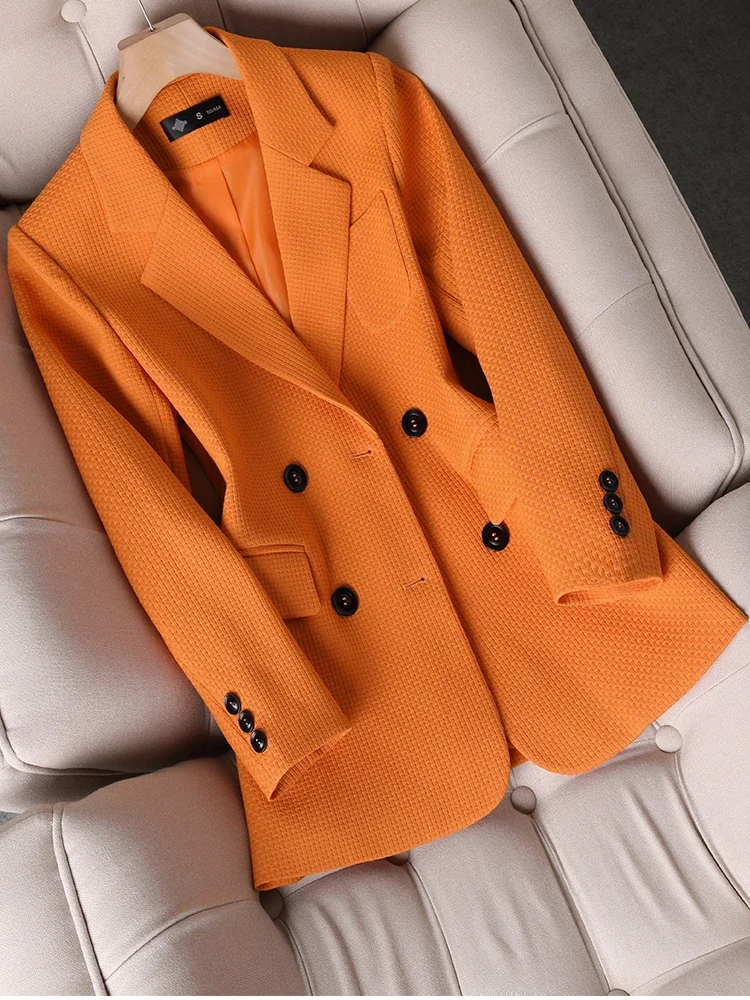 

Women Formal Blazer Ladies Female Orange Black Green Plaid Long Sleeve Single Breasted Work Wear Jacket Coat For Autumn Winter