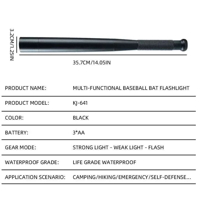 Latarka LED z kijem baseballowym 1000 lumenów Super jasna latarka ze stopu aluminium do awaryjnej i samoobrony