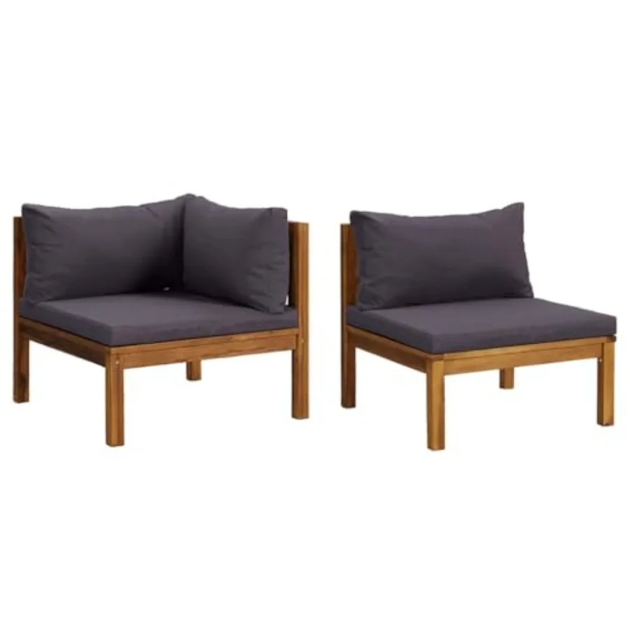 2 Piece Patio Sofa Set for Garden or Indoor Use: Solid Acacia Wood with Oil Finish, Beige Cushions, Modular Design, Padded Seat