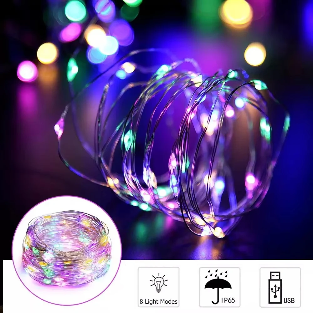 

1m-10m USB Led String Light 8 Modes Wedding Flexible Garland Wire Fairy Home Party Bedroom Christmas Outdoor Halloween Copper