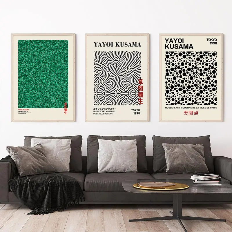 Yayoi Kusama-Póster de exposición de arte en lienzo de puntos de línea abstracta e impresión de puntos infinitos, pintura artística de pared, imagen para habitación, decoración del hogar