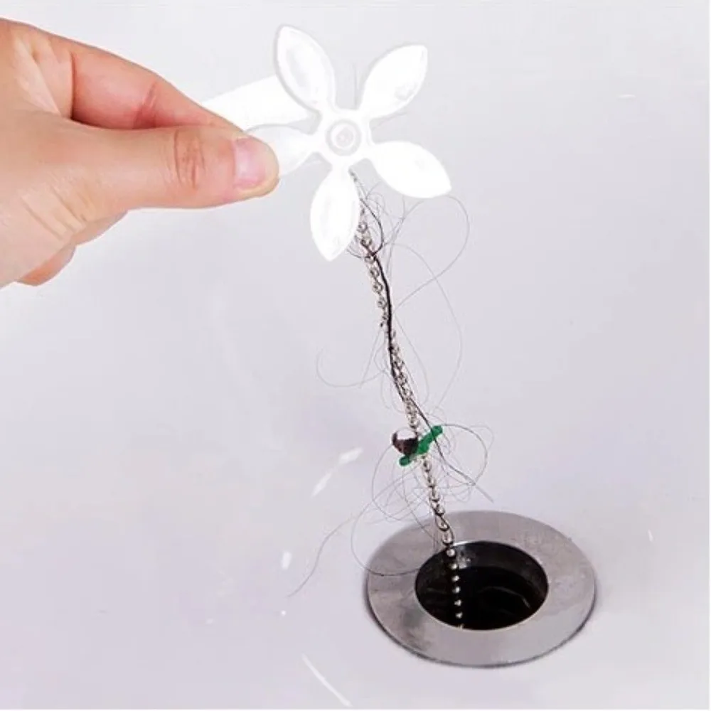 Quality Flower Shape Drain Hair Catcher Anti-Clog Drain Protectors Hair Cleaning Chain Hair Catcher Chain Hook Kitchen