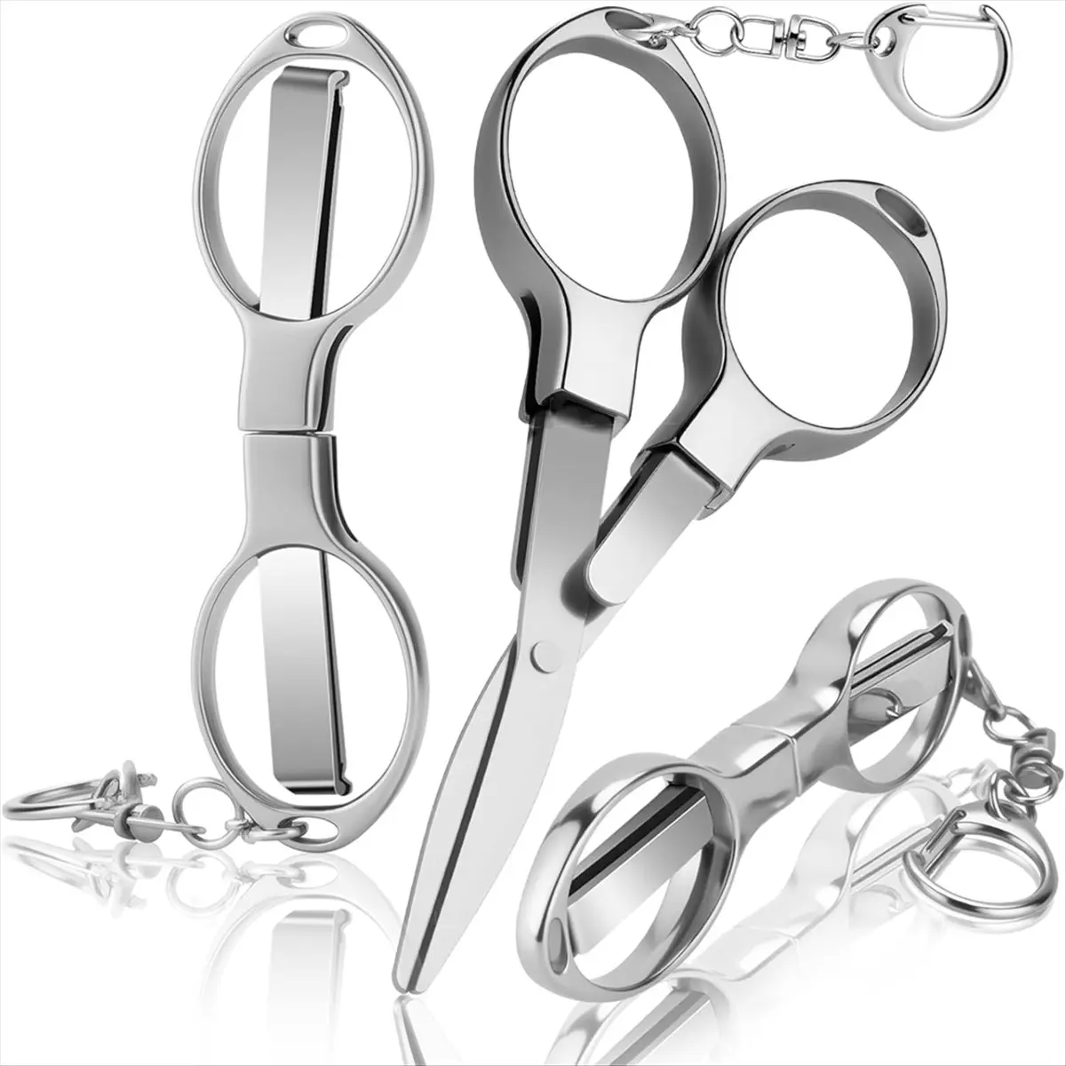 A45M 3 Pieces Folding Badge-Scissors with 3 Keychains, Safe Foldable Pocket Travel Small Scissors, Travel, Office, Crafts A