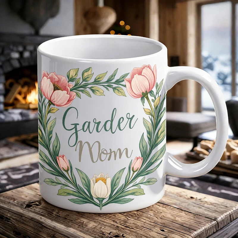 

Cup & Mug Set, Garden Mom Floral Wreath Ceramic Mug, Coffee Cup, Milk Cup, Office Tea Cup, Drinking Cup, Gift for Friends