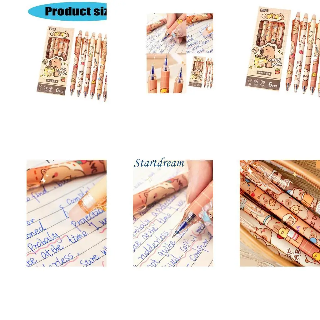 

6Pcs Cartoon Gel Pen 0.5mm Erasable Gel Pen Quick Drying Retractable Gel Pen K92C