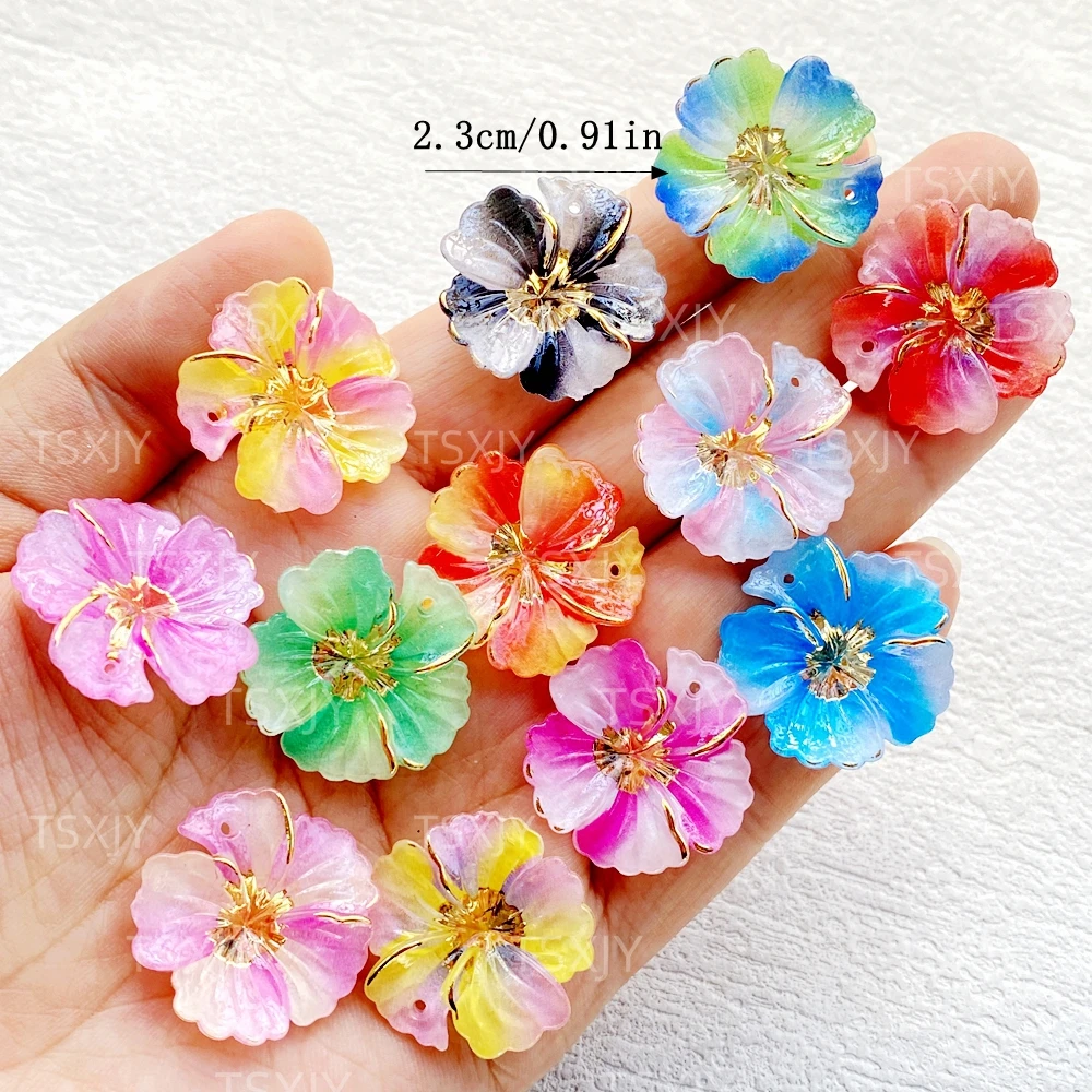 10pcs Acrylic 3D Colored Three-dimensional flower with a hole Flatback Rhinestone Figurines DIY Wedding Scrapbook Decor Crafts