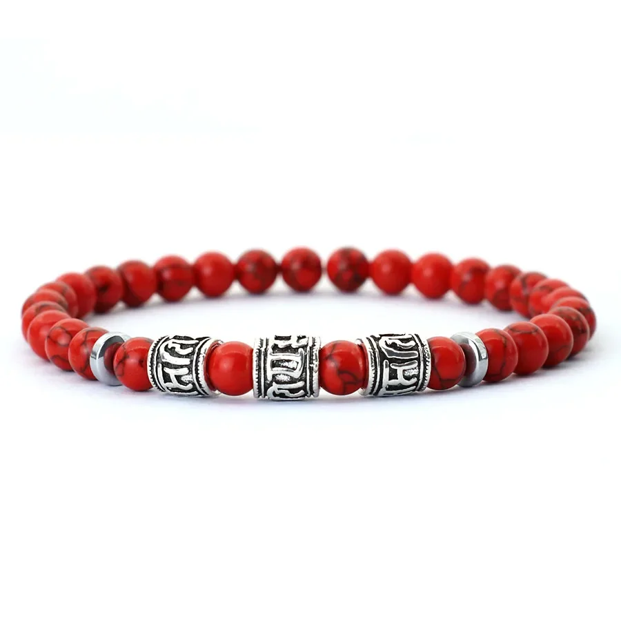 Noter Mantra Bracelet For Men 6mm Howlite Lava Tiger Eyes Beads Braslet Viking Accessories Pulseras Para Hombre Tibet Braclet