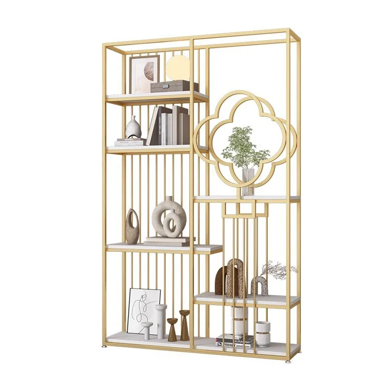 

Light luxury wrought iron rack Multi-layer floor display rack Office partition decorative rack