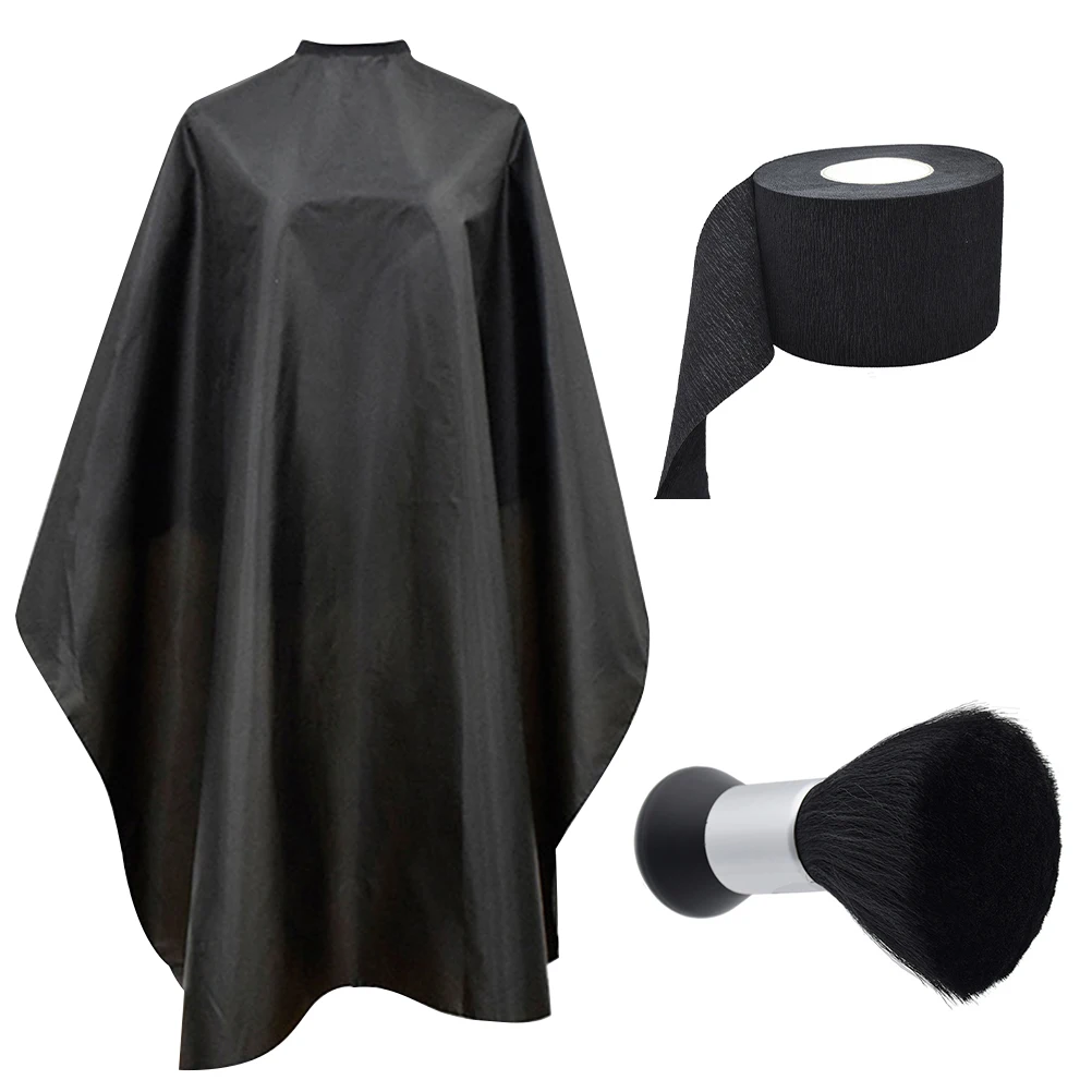 

1 Set Hair Cutting Set Barber Cape Kit Waterproof Hairdressing Apron For Adults Kids Neck Paper Duster Brush Professional Salon
