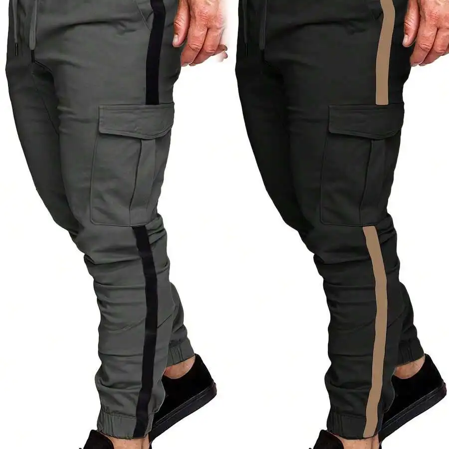 2pcs Set ZL-KJ-C20 Men'S Work Pants Autumn Contrast Color Patchwork Long Trousers