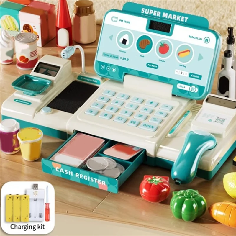 Caja registradora de supermercado Compras Reconocimiento inteligente Juego de simulación con micrófono de escáner para niños-Y44A