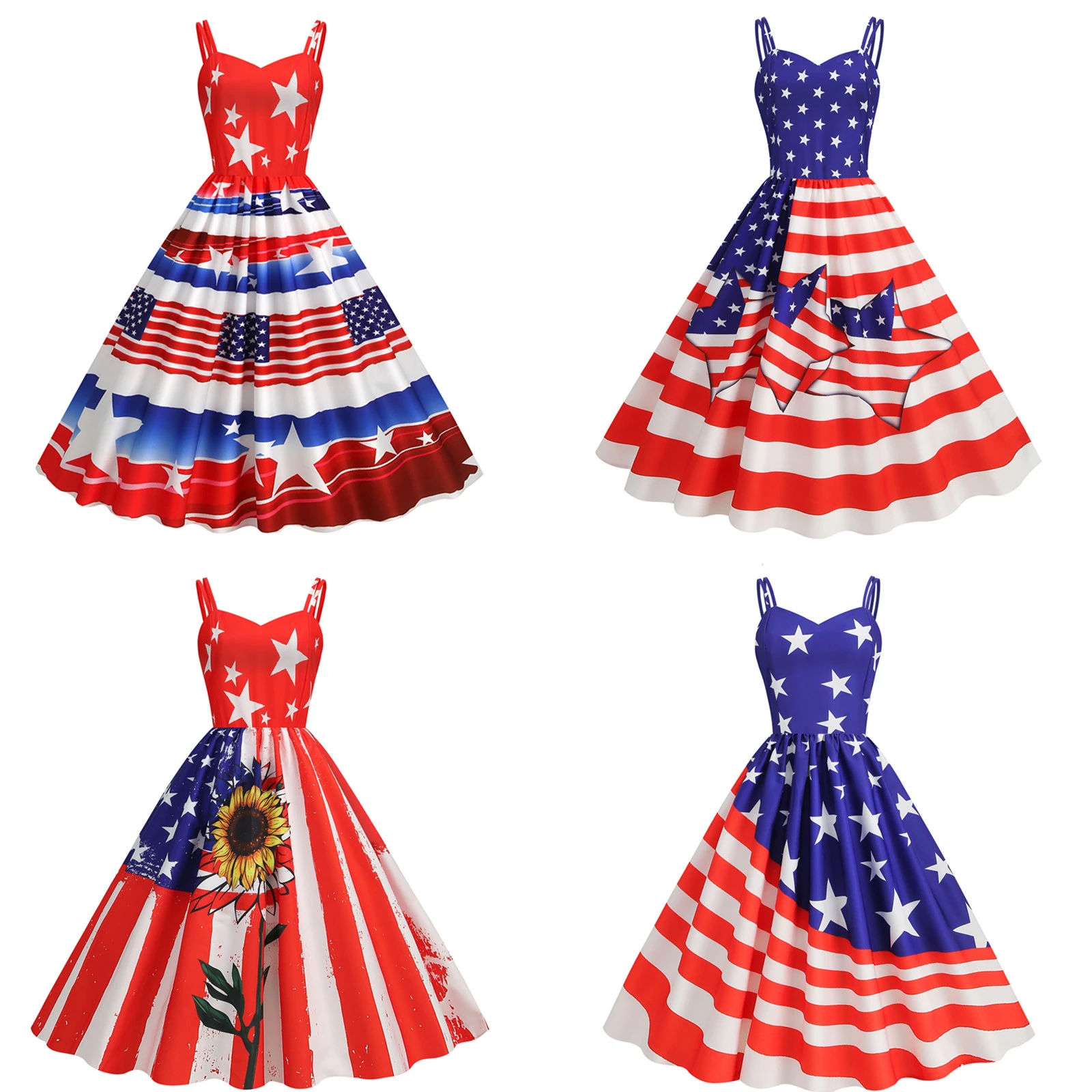

Women'S American Flag Dress Independence Day 4th Of July Sleeveless Dress Beach Vacation Summer Sexy Suspender Swing Skirt