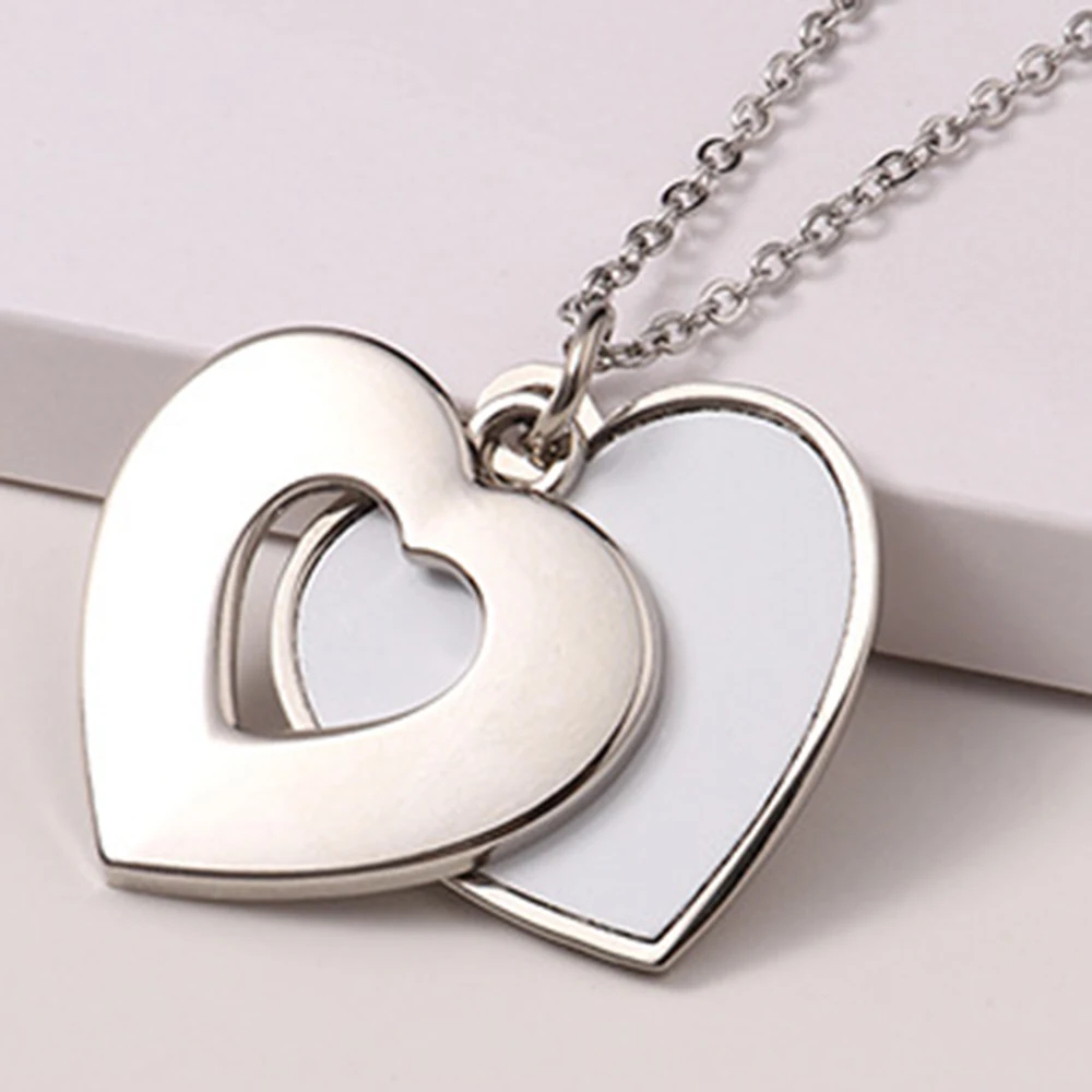 Collar en blanco de sublimación en forma de corazón, collar hueco redondo, cadena plana, colgante, joyería, suministros de manualidades DIY, regalo de San Valentín