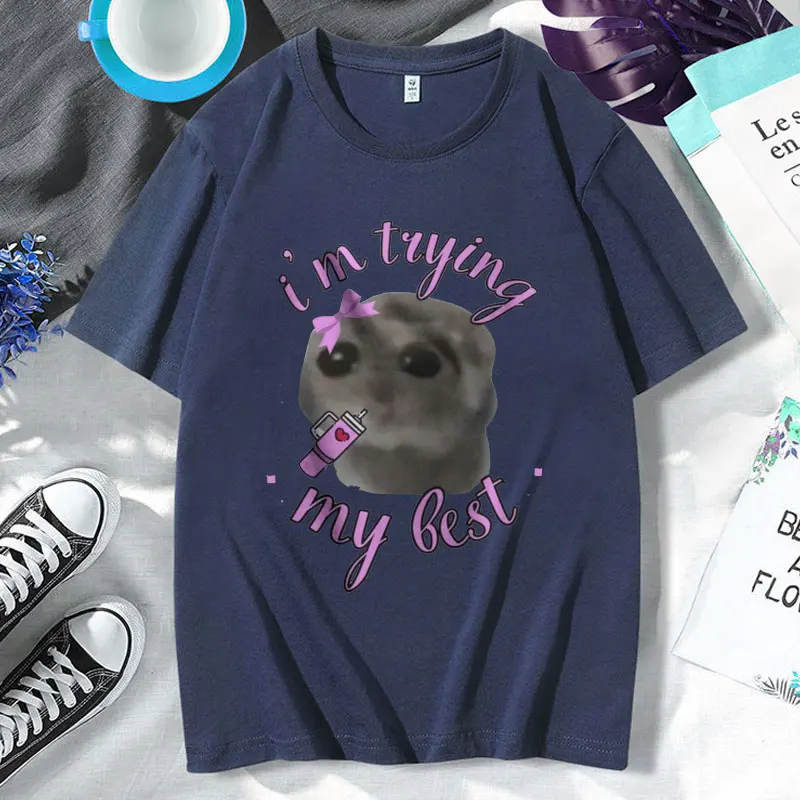 Im Just A Girl Sad Hamster Funny Meme T Shirt Men Women's Summer Fashion Short Sleeve T-shirt Vintage Oversized Harajuku Tshirts