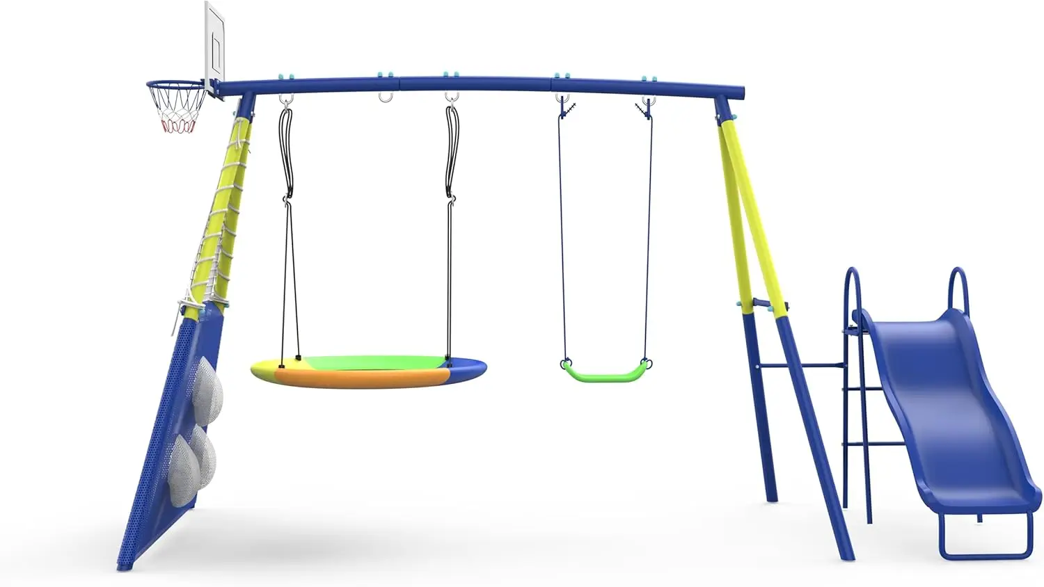 ชุดแกว่งสําหรับเด็กชุดแกว่งกลางแจ้ง Heavy-Duty Metal Swing ชุดสไลด์ Backyard Swing ชุดถือได้ถึง 440lbs สําหรับอายุ 3-8