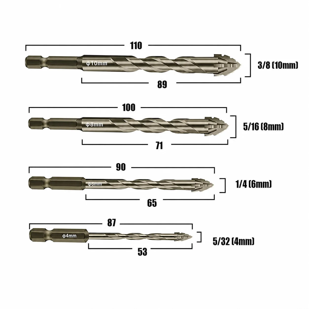 4PCS/SET 4-10mm Four-Flute Sawtooth Drill Bit Sawtooth Drilling Tools For Glass/Tile/Concrete/Metal Drill Bit Set Tools