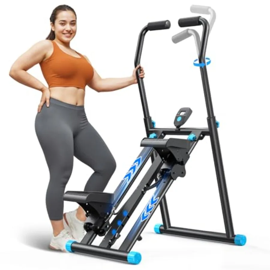Home gym stair stepper: steel frame black 3-level resistance with adjustable pedal and compact folding design for high-efficien