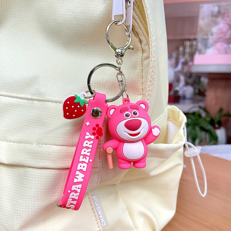 1Pc Anime Toy Story Strawberry Bear Lotso Keychain Figure Cosplay Bag Pendant Keyring Collectible Model Jewelry