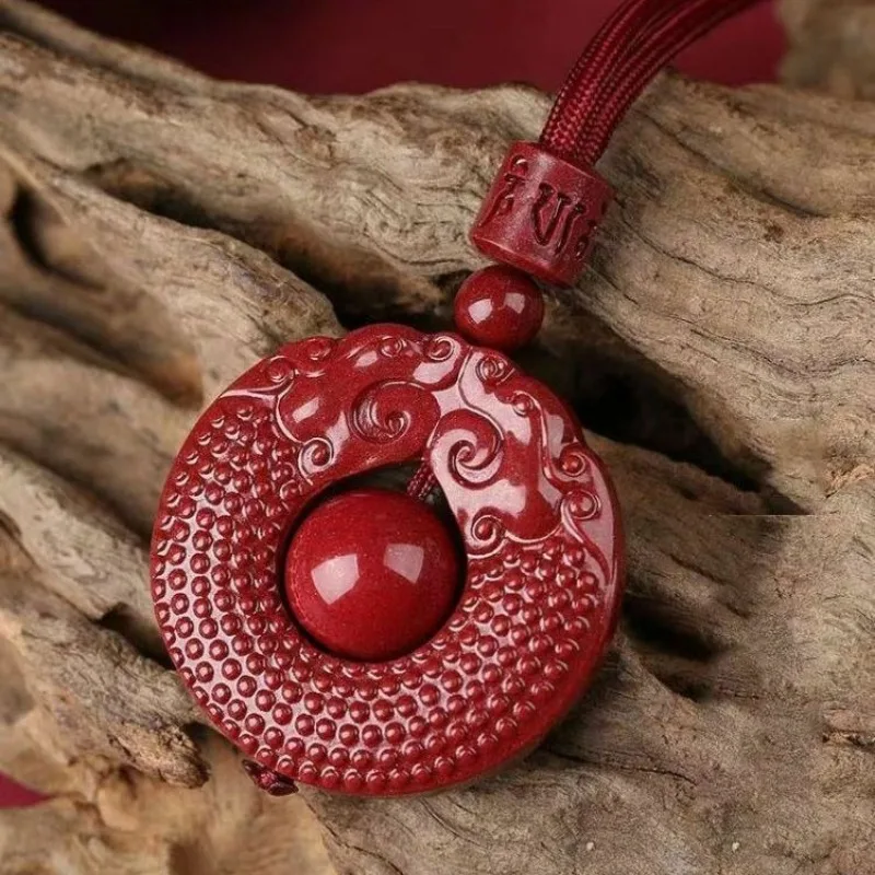 

Natural Raw Cinnabar Shuanglong Pendant, Classic Fashion Ethnic Style Jewelry