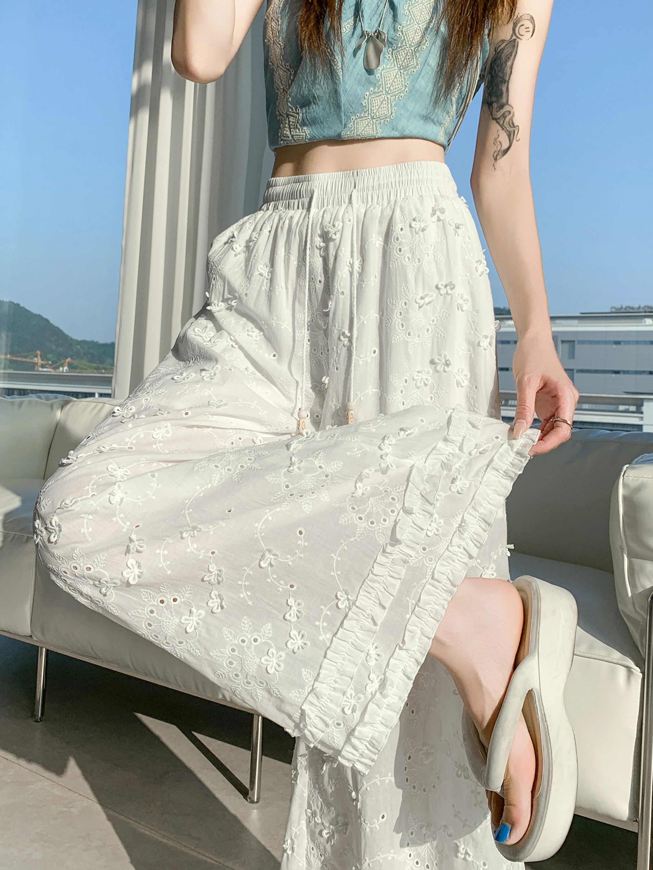 

Embroidered Hollow out Wide Leg Pants Women's Summer New Style Small Size Loose Slimming Casual Drapey Versatile Thin Nine-Pi...