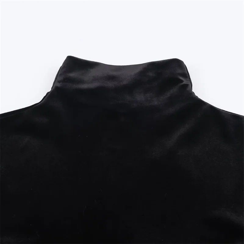 Abito da donna 2025 Autunno Nuovo stile Abito in velluto nero a maniche lunghe con decorazione cintura Abito corto Stile socialite Elegante