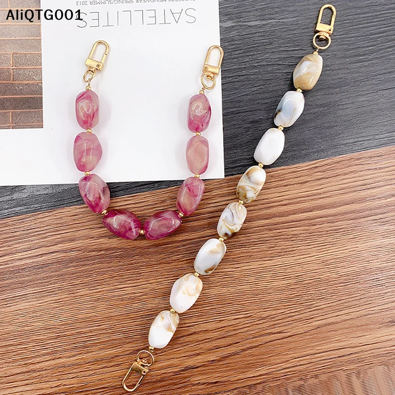 Colorful Bead Resin Handle Strap DIY Handbag Accessories Replaceable Colored Stone Wristlet Purse Bag Belt for Women
