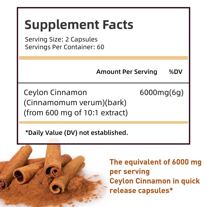 Ceylon Cinnamon Capsules 6000mg - Highest Potency, Heart Health & Immune, Joint Support