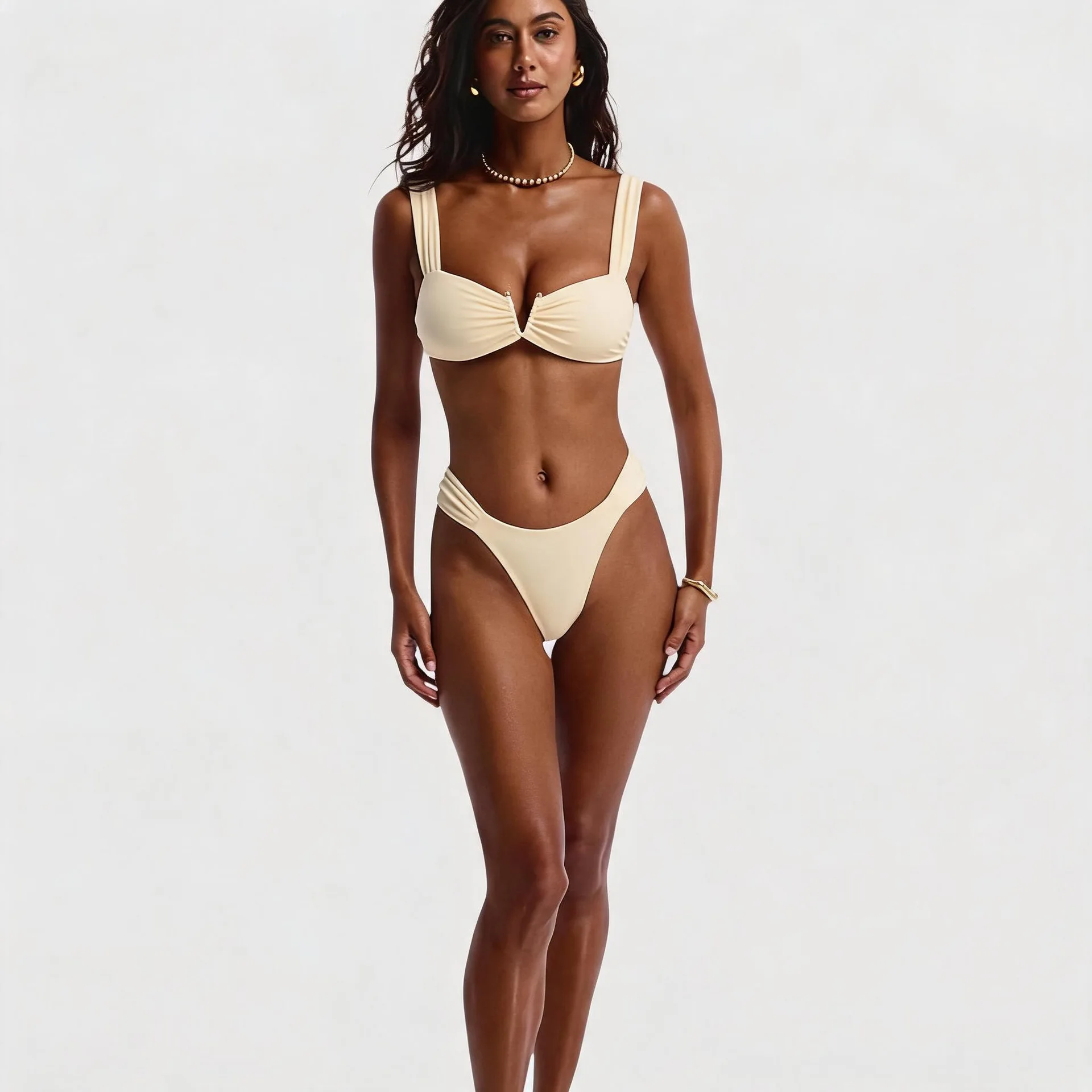 2026 Sexy Europäischer und Amerikanischer Bikini Einfarbiger Badeanzug für Damen Zweiteiliges Set Schnelltrocknend Neu Eingetroffene Bademode – Detail 2