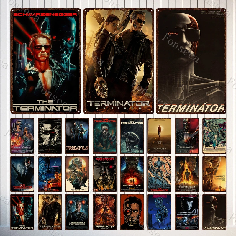 Terminator 2 Movie Metal Poster Tin Sign Classic Movies The Terminator Metal Plates Home Decoration Wall Art Iron Paining