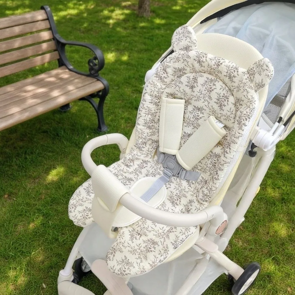 Soft Baby Stroller Seat Cushion Comfortable Breathable Stroller Accessories Cartoon Pattern Machine Washable
