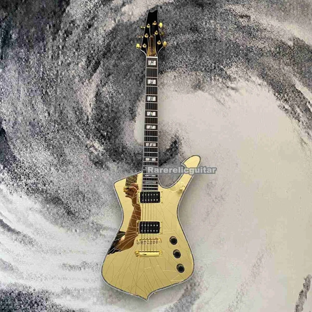 Custom Icema Cracked Mirror Gold Electric Guitar , Abalone Binding, Mirror Pickguard, Chrome Hardware