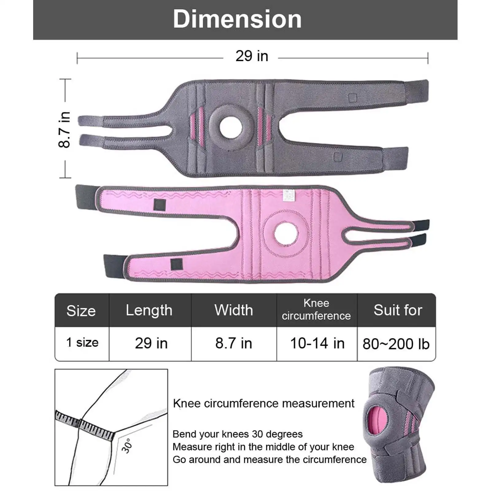 Adjustable Knee Compression Sleeve Open Patella Four Spring Support Brace for Meniscus Tear Running Gym for Men Women